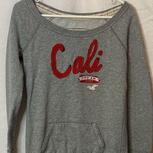 Y2K Hollister Cali Appliqué Sweatshirt Gray Off Shoulder Surf Top M